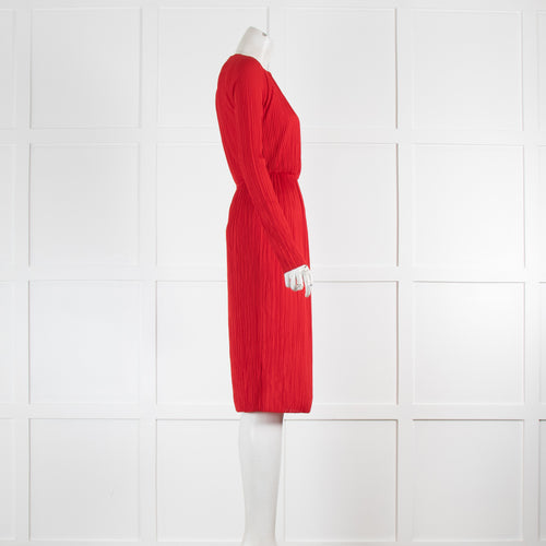 Max Mara Red Crinkle Long Sleeve Dress