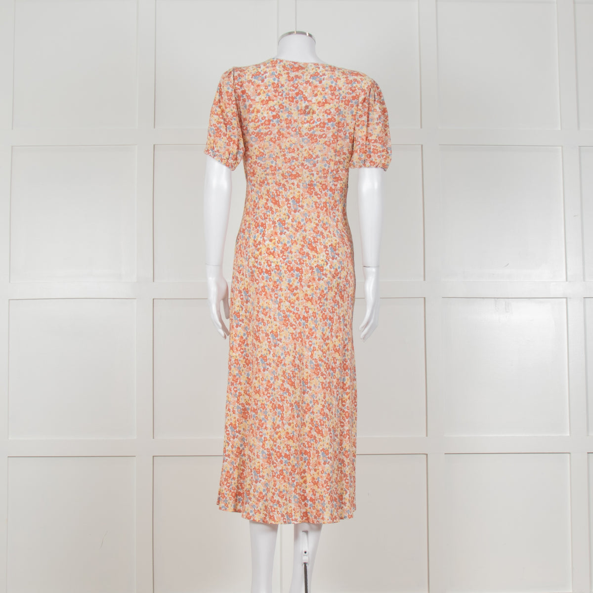 Rails Orange Yellow Blue Floral Print V Front Midi Dress
