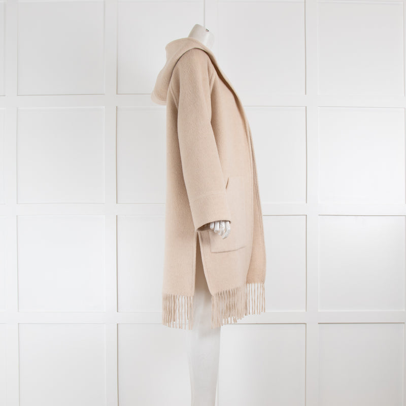 Riani Oatmeal Hooded Fringed Coat