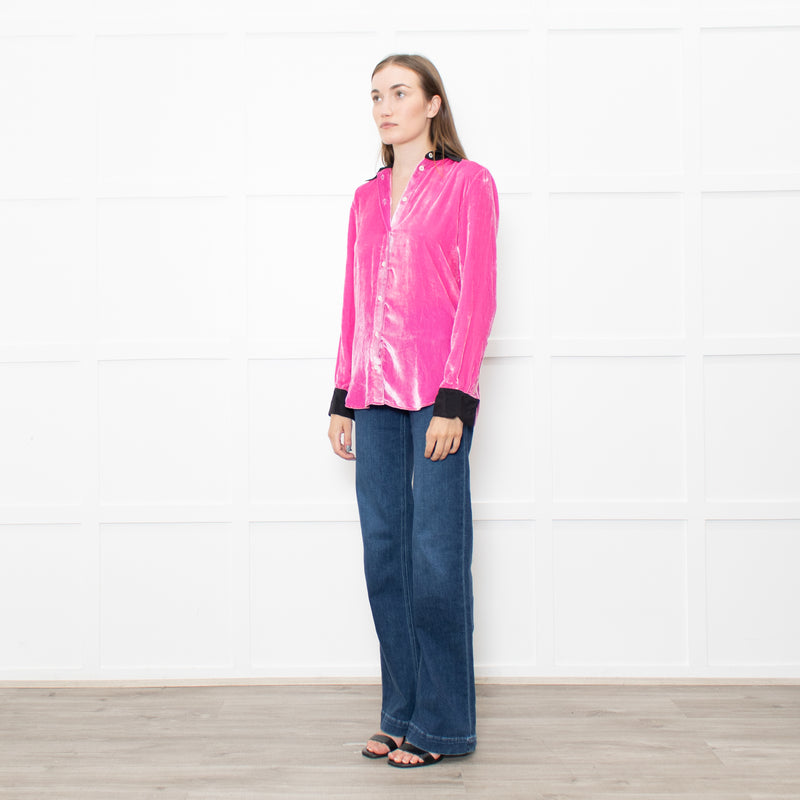 Serena Bute Pink Neon Pink Velvet Black Collar Top