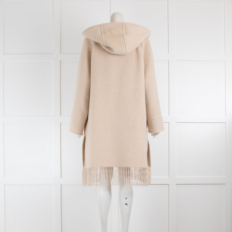 Riani Oatmeal Hooded Fringed Coat
