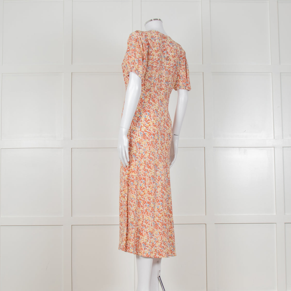 Rails Orange Yellow Blue Floral Print V Front Midi Dress