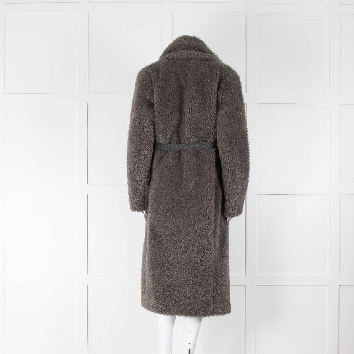 No Label Grey Faux Fur Coat With Detachable Scarf Collar