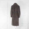 No Label Grey Faux Fur Coat With Detachable Scarf Collar