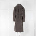 No Label Grey Faux Fur Coat With Detachable Scarf Collar