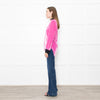 Serena Bute Pink Neon Pink Velvet Black Collar Top