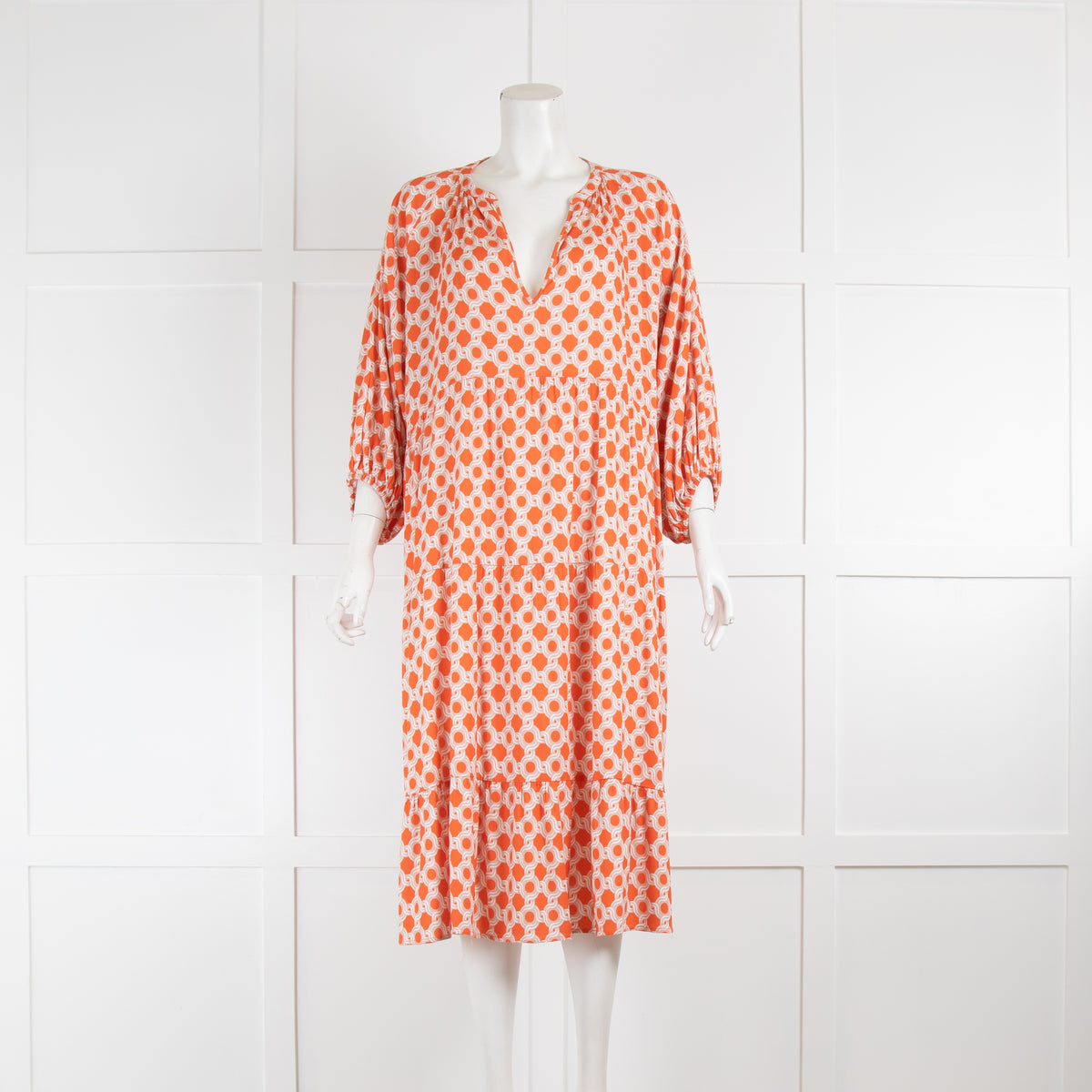 Dea Kudibal Orange Patterned Tiered Midi Dress