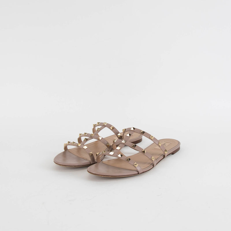 Valentino Garavani Nude Rockstud Flat Sandals