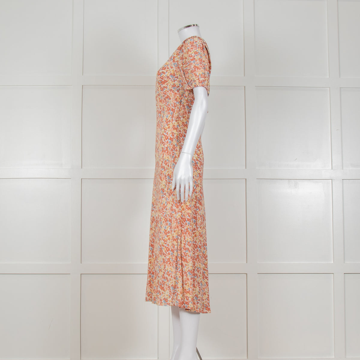 Rails Orange Yellow Blue Floral Print V Front Midi Dress
