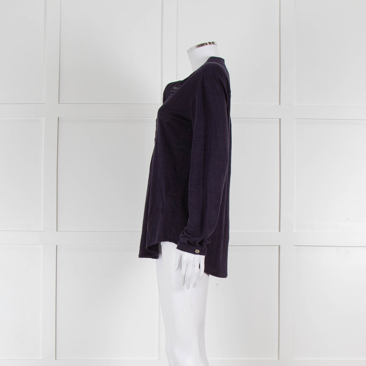Bruno Manetti Navy Linen Slub Long Sleeve Top