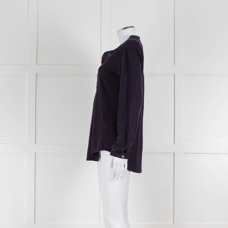 Bruno Manetti Navy Linen Slub Long Sleeve Top