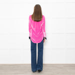 Serena Bute Pink Neon Pink Velvet Black Collar Top