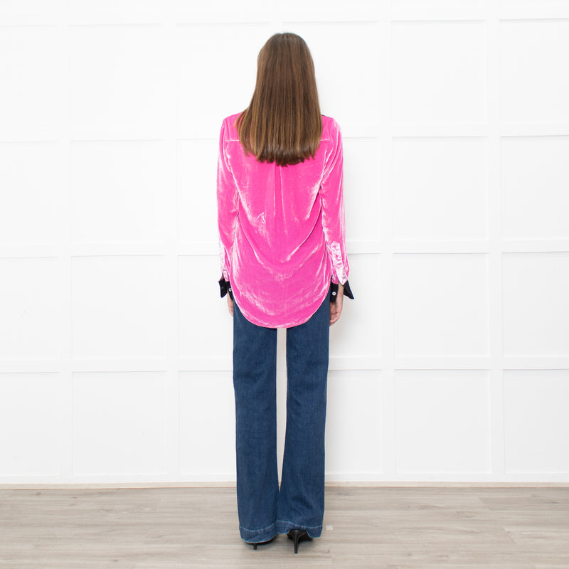 Serena Bute Pink Neon Pink Velvet Black Collar Top