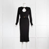 Versace Black Long Sleeve Gold Button Detail Belted Dress