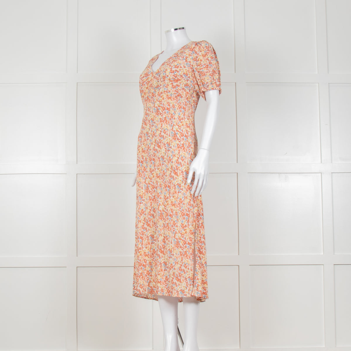 Rails Orange Yellow Blue Floral Print V Front Midi Dress