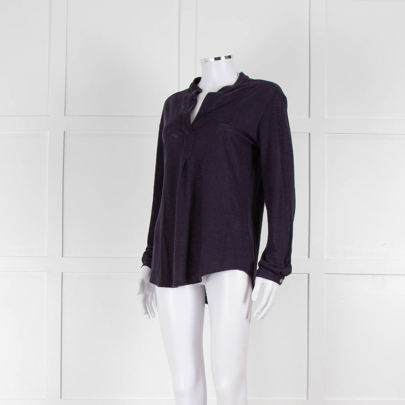 Bruno Manetti Navy Linen Slub Long Sleeve Top