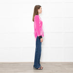 Serena Bute Pink Neon Pink Velvet Black Collar Top