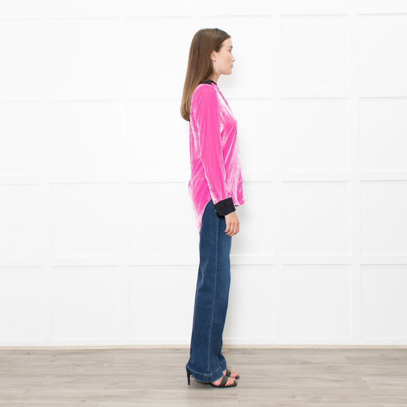 Serena Bute Pink Neon Pink Velvet Black Collar Top