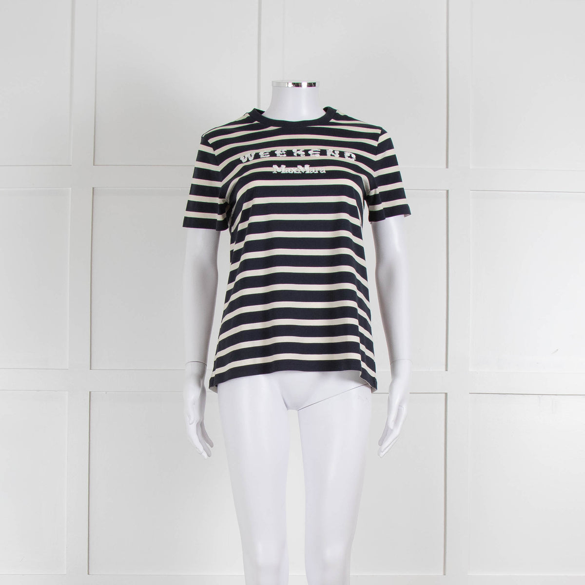 Weekend Max Mara Navy and Cream Round Neck T-Shirt