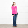 Serena Bute Pink Neon Pink Velvet Black Collar Top