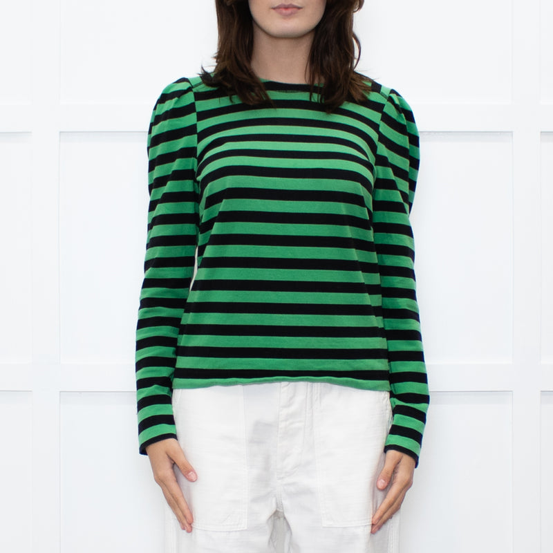 GANNI Green Black Striped Long Sleeve Top