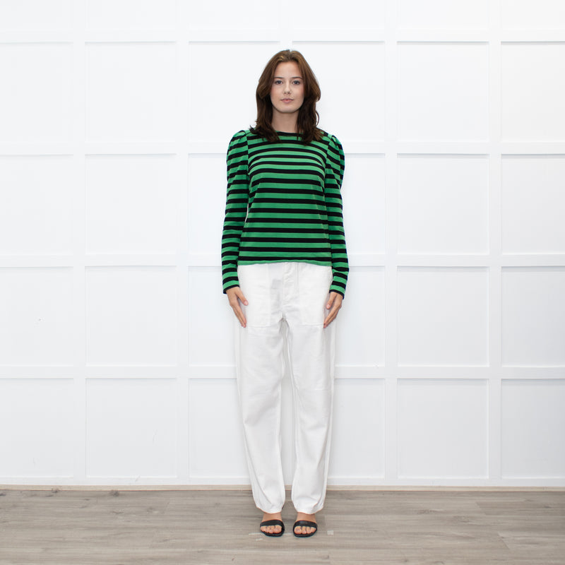 GANNI Green Black Striped Long Sleeve Top