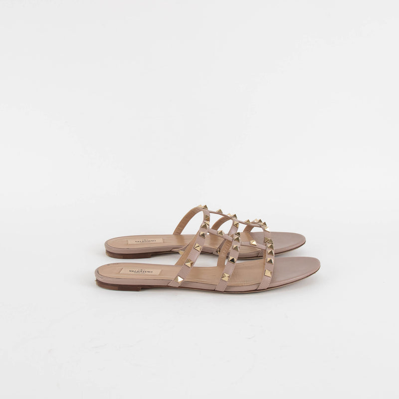 Valentino Garavani Nude Rockstud Flat Sandals