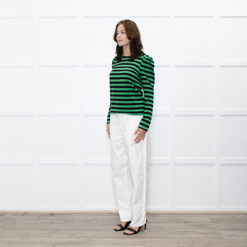 GANNI Green Black Striped Long Sleeve Top