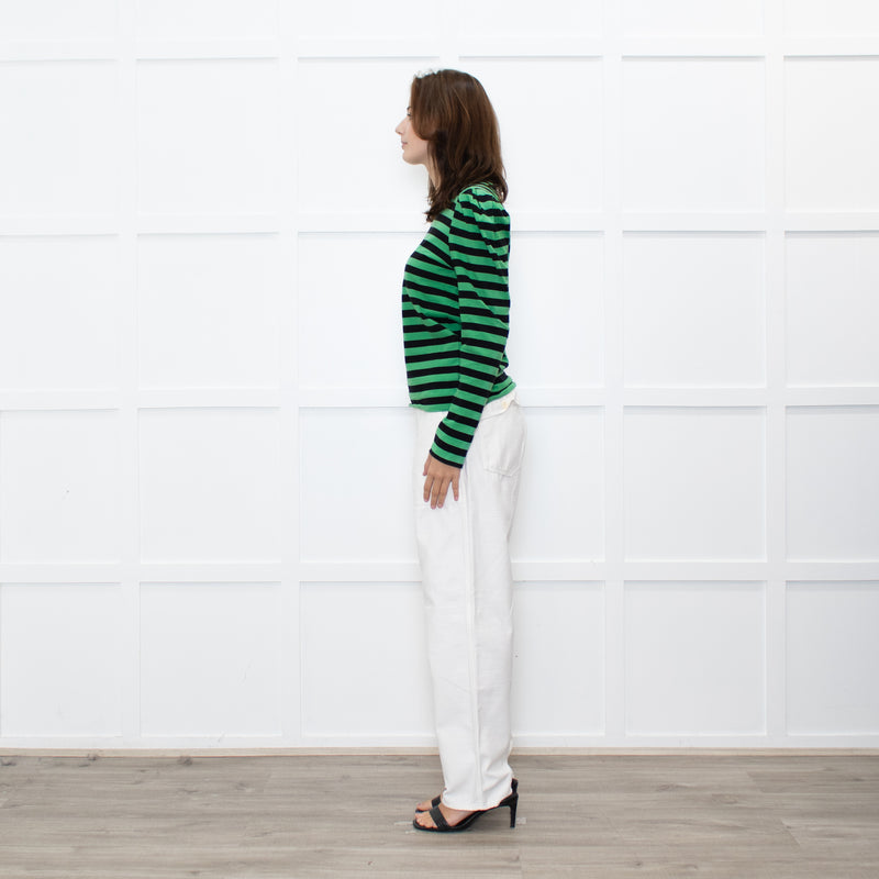 GANNI Green Black Striped Long Sleeve Top