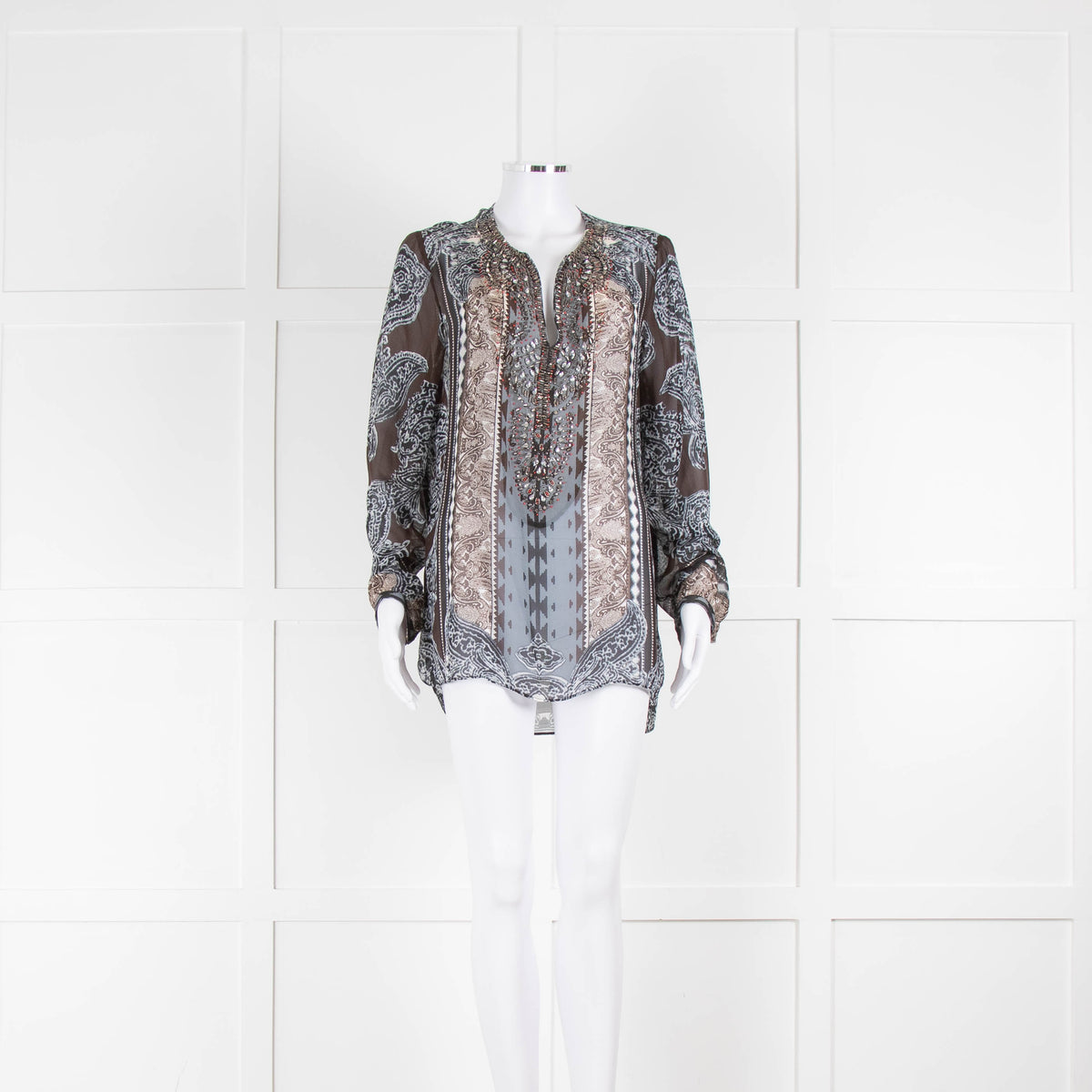 Hale Bob Grey And Brown Paisley Jewelled Silk