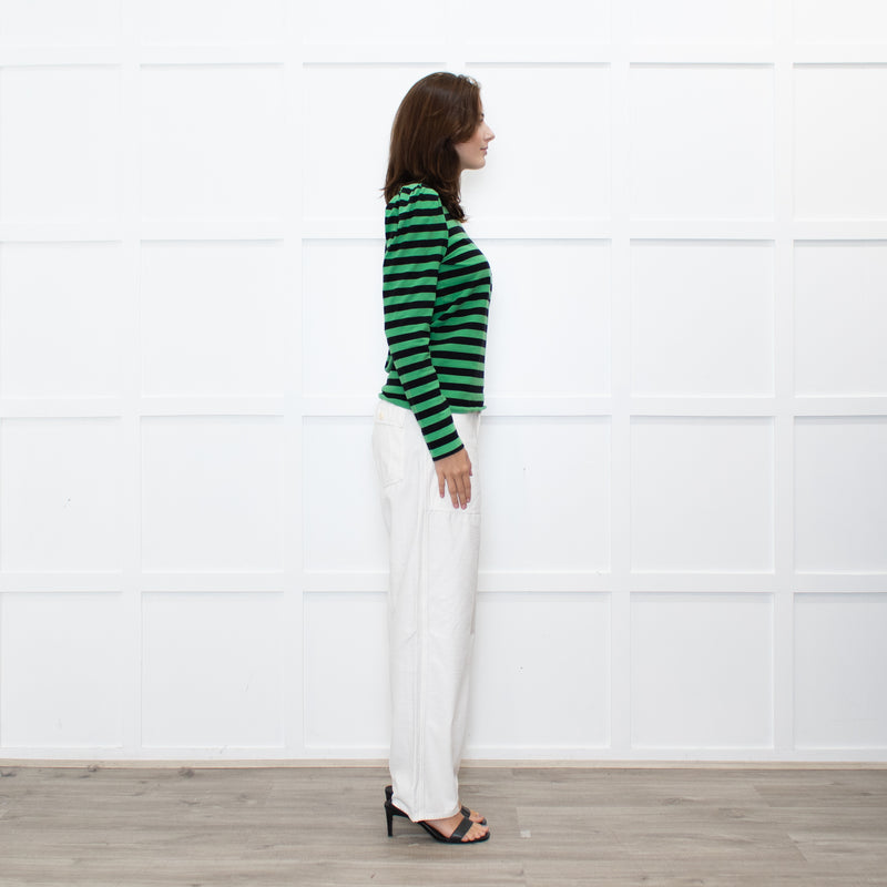 GANNI Green Black Striped Long Sleeve Top