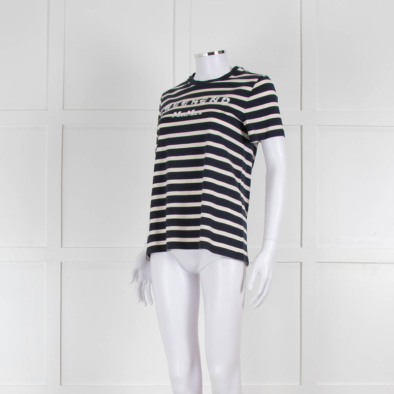 Weekend Max Mara Navy and Cream Round Neck T-Shirt
