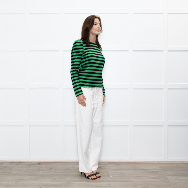 GANNI Green Black Striped Long Sleeve Top