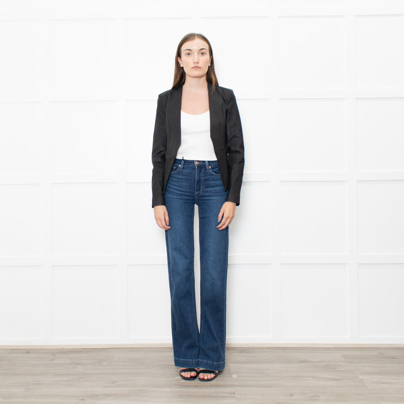 Theory Black Leather Edge To Edge Jacket
