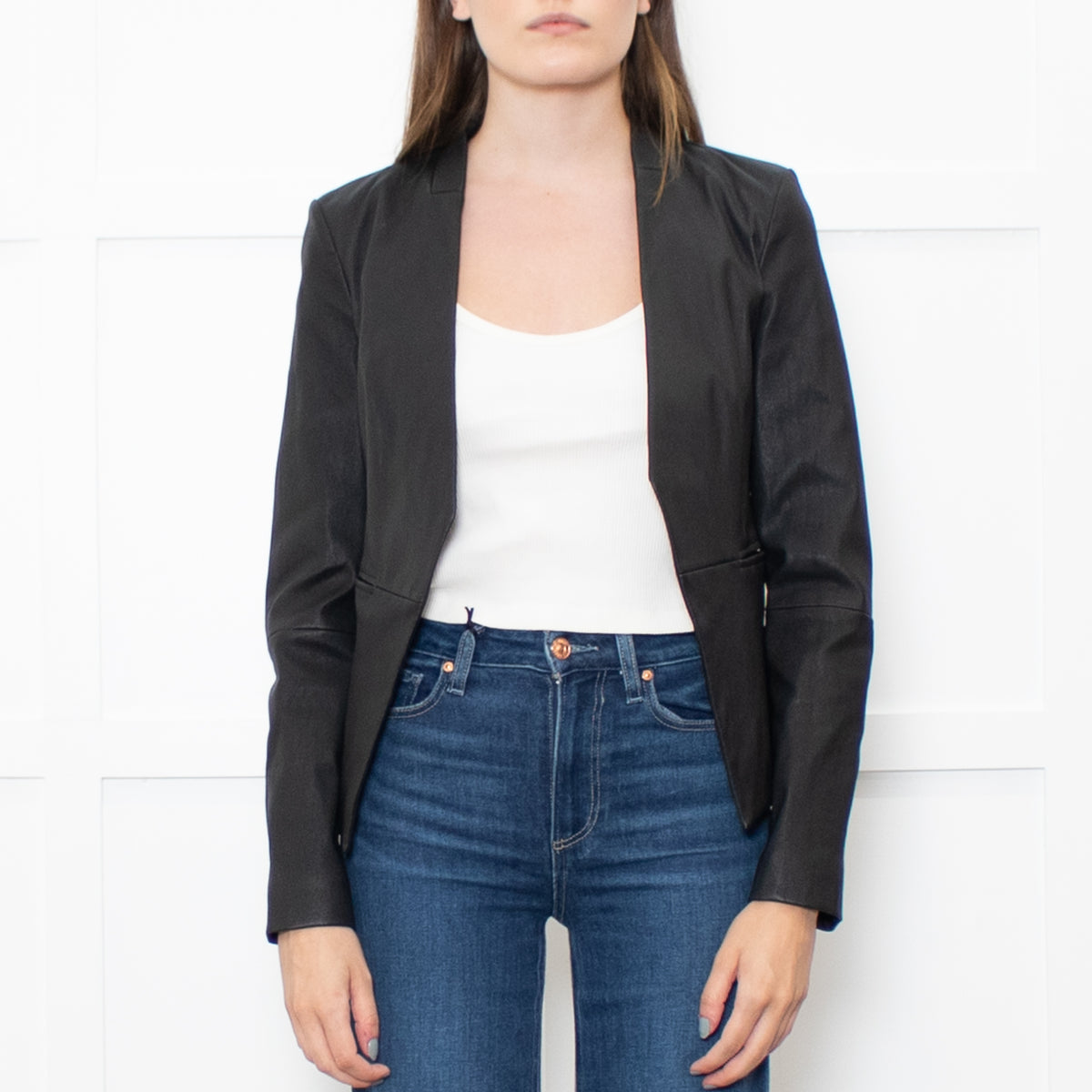 Theory Black Leather Edge To Edge Jacket
