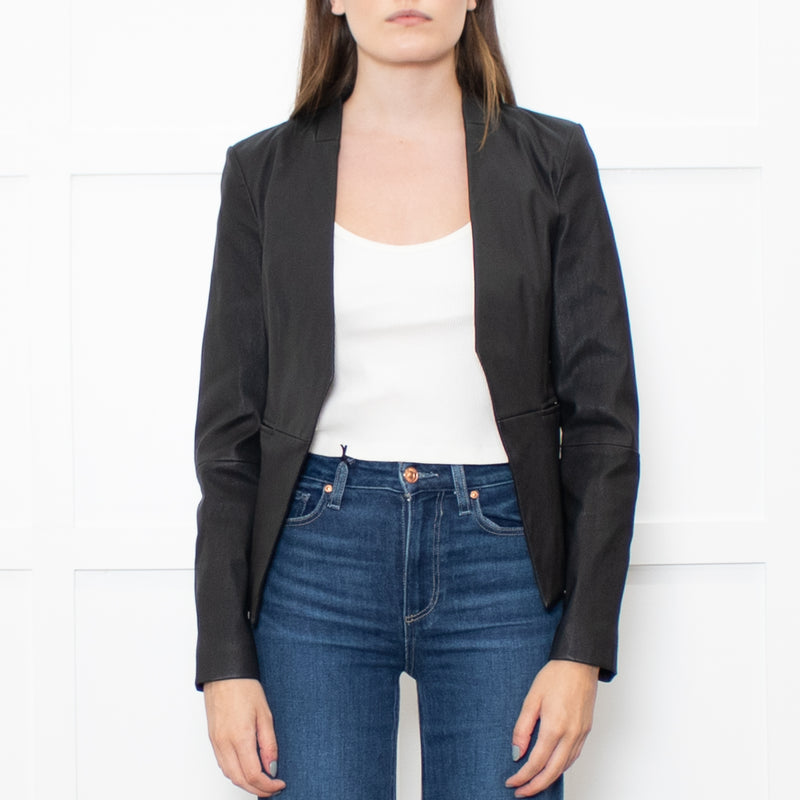 Theory Black Leather Edge To Edge Jacket