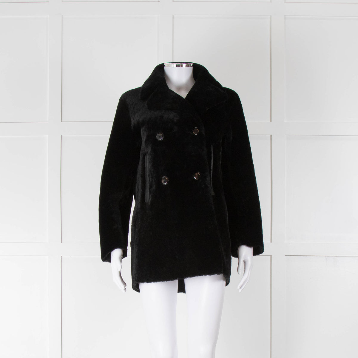 Sandro Black Shorn Shearling Coat
