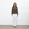 The Kooples Black Mustard Floral Red Trim Pyjama Style Shirt