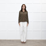 The Kooples Black Mustard Floral Red Trim Pyjama Style Shirt
