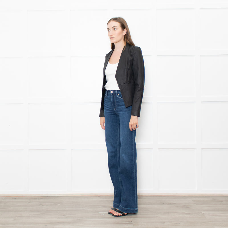 Theory Black Leather Edge To Edge Jacket
