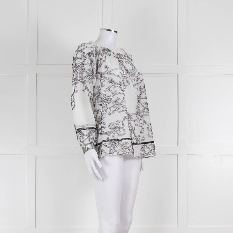 Marccain White and Black Embroidery Off The Shoulder Blouse