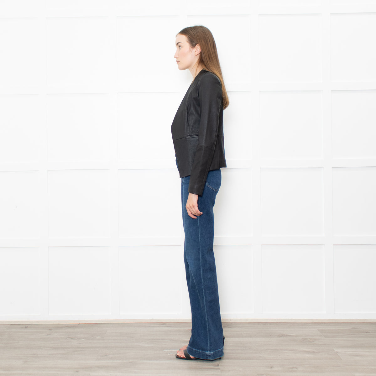 Theory Black Leather Edge To Edge Jacket