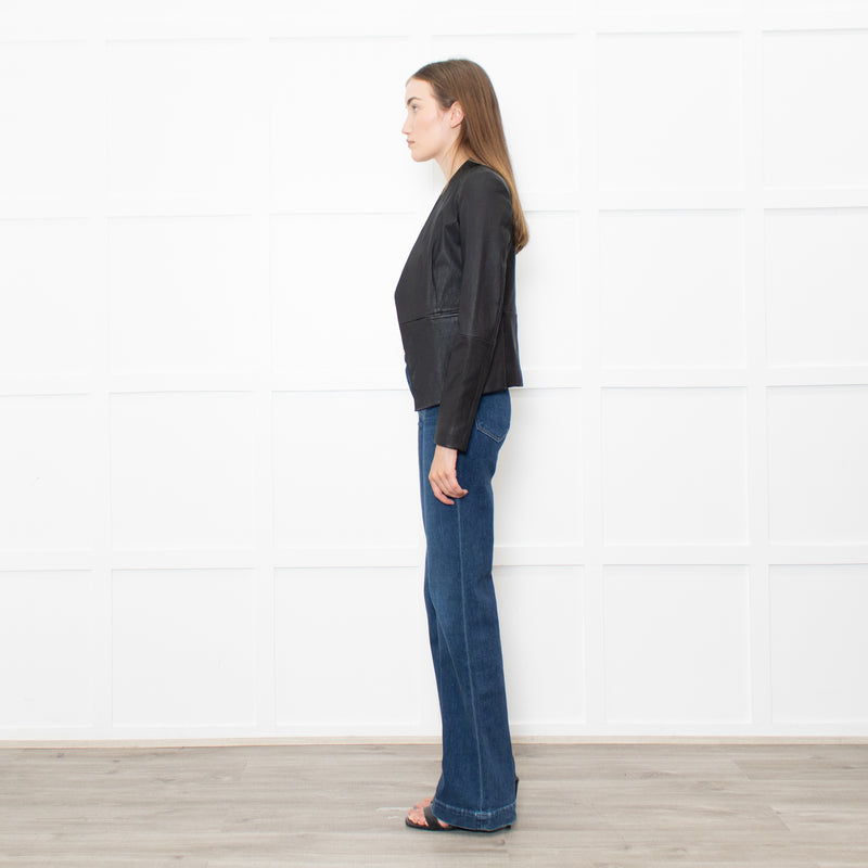 Theory Black Leather Edge To Edge Jacket