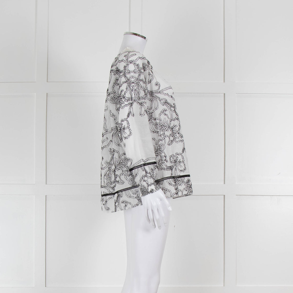Marccain White and Black Embroidery Off The Shoulder Blouse
