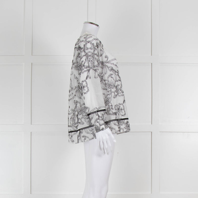 Marccain White and Black Embroidery Off The Shoulder Blouse
