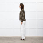 The Kooples Black Mustard Floral Red Trim Pyjama Style Shirt