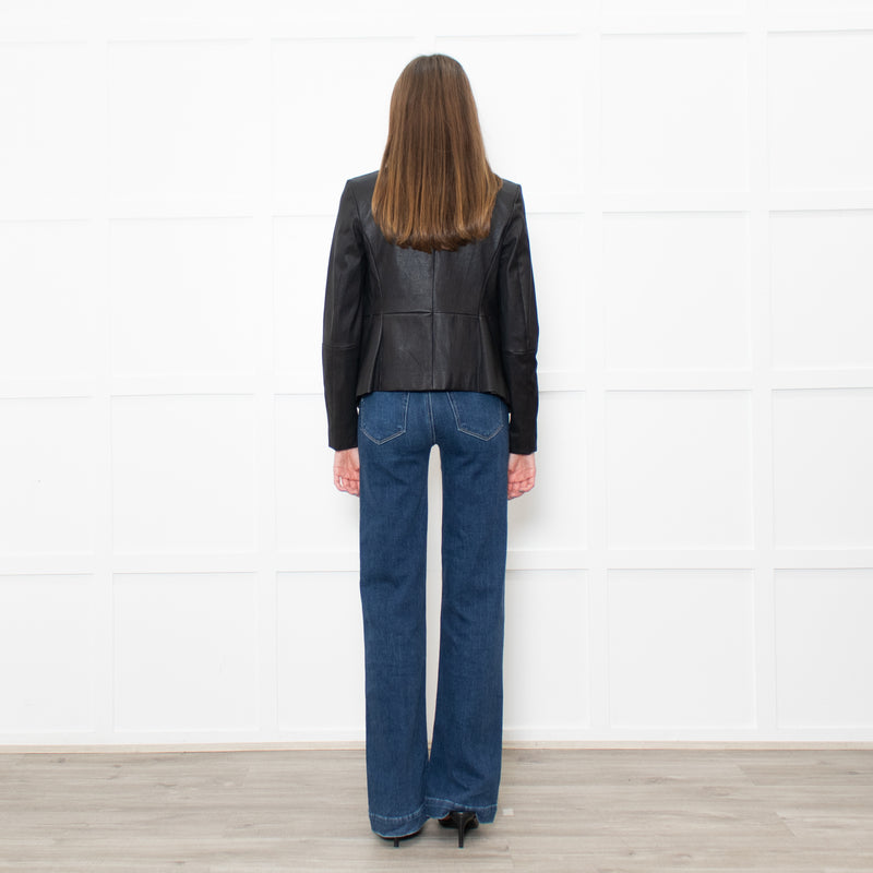 Theory Black Leather Edge To Edge Jacket