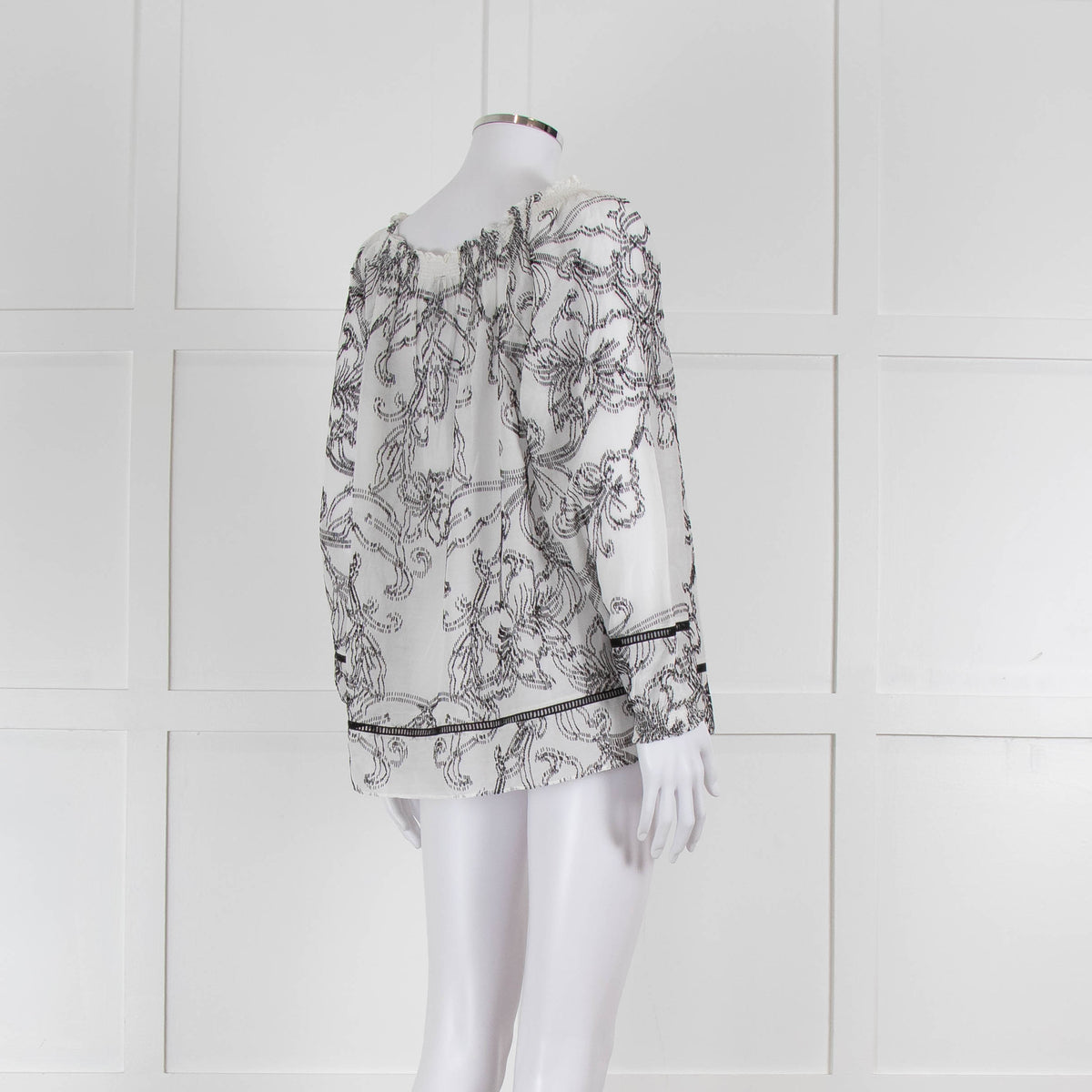 Marccain White and Black Embroidery Off The Shoulder Blouse