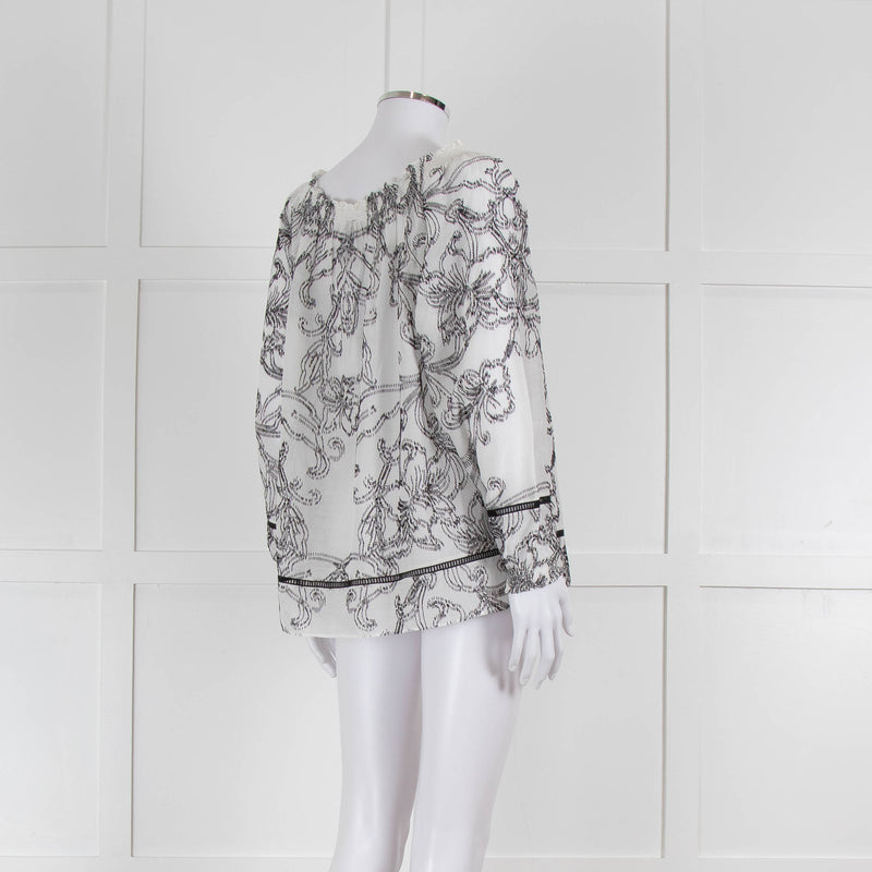 Marccain White and Black Embroidery Off The Shoulder Blouse