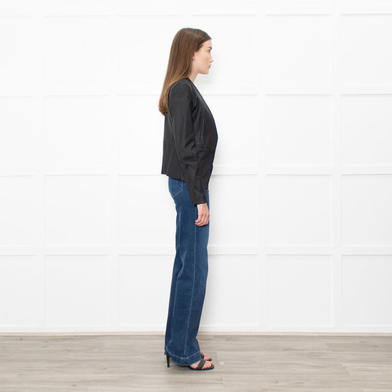 Theory Black Leather Edge To Edge Jacket